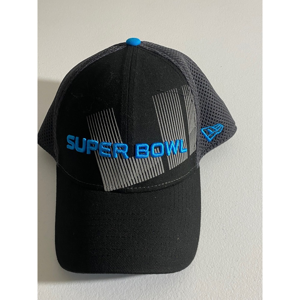 New Era Super Bowl LII Hat Mens M/L Black Grey Excellent 39THIRTY Mesh Cap